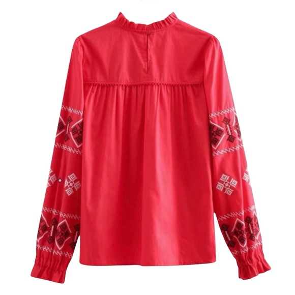 ZARA WOMAN Embroidered Top in Red Size XS — GORGEOUS!!! - Picture 3 of 14